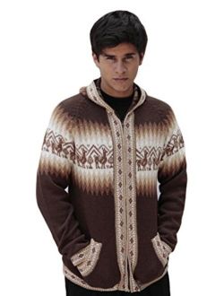 Mens Alpaca Wool Knitted Jacket Hooded Hood Sweater - Little Llamas Design