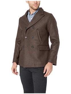 Men's Wool Double Breasted Bond Peacoat with Leather Details