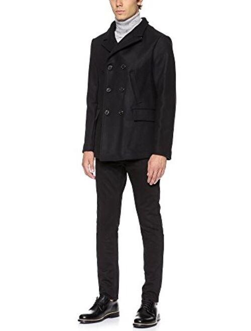 Billy Reid Men's Wool Double Breasted Bond Peacoat with Leather Details