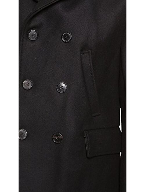Billy Reid Men's Wool Double Breasted Bond Peacoat with Leather Details