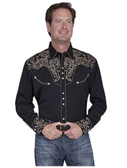 Men's Embroidered Scroll Western Shirt Big Sizes (3XL and 4XL) - P-852X Blk