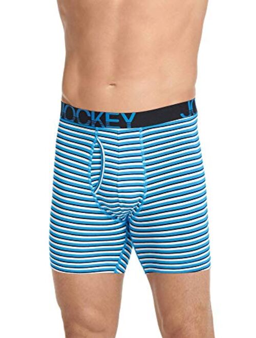 Jockey Men's Underwear ActiveStretch Midway Brief - 3 Pack, True Navy/White and Blue Stripe/Turquoise, L