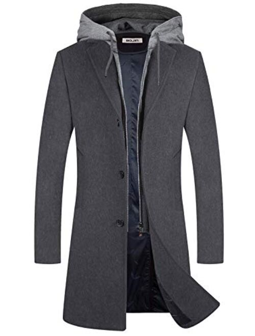 Men's Wool Coats Blend Trench Long Pea Coat Winter Single Breasted Slim Fit