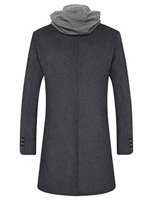 Men's Wool Coats Blend Trench Long Pea Coat Winter Single Breasted Slim Fit