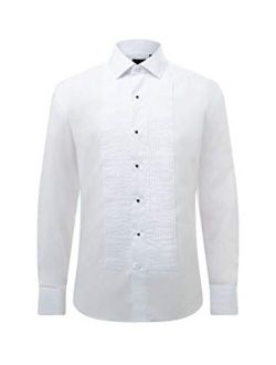 Dobell Mens White Tuxedo Shirt Regular Fit 100% Cotton Standard Collar Pleated Stud Button Front Double Cuff