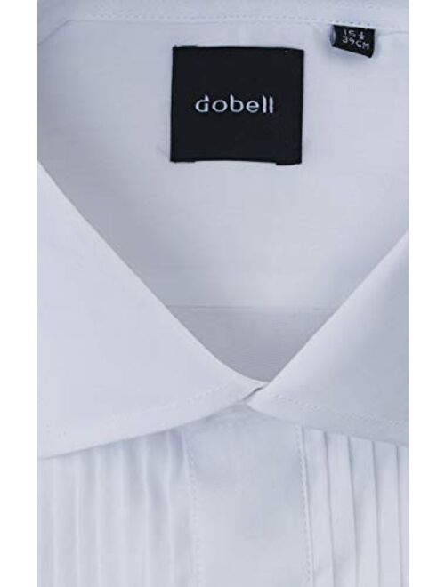 Dobell Mens White Tuxedo Shirt Regular Fit 100% Cotton Standard Collar Pleated Stud Button Front Double Cuff