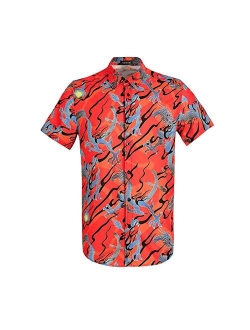 Men Dragon Animal 3D Printing Casual Button Down Shirt Funny Graphic Short Sleeve Hawaiian Shirts