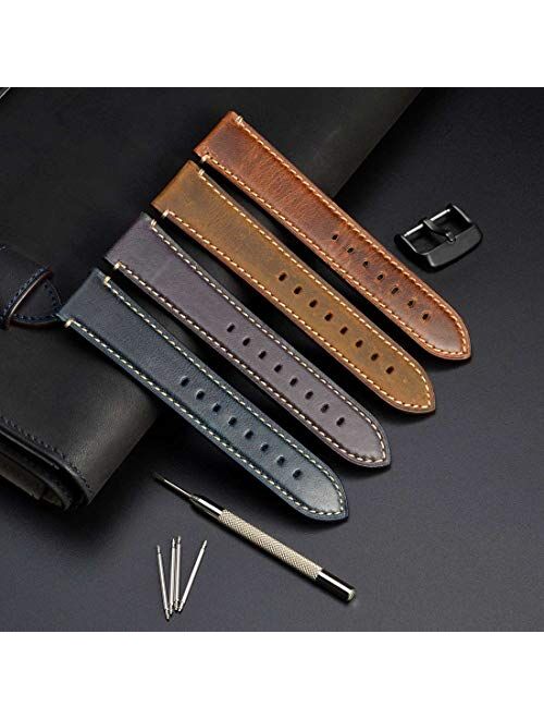 WOCCI 18mm 20mm 22mm 24mm Watch Band,Premium Saddle Style Vintage Leather Watch Strap