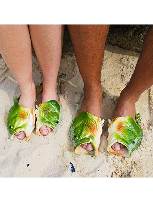 Coddies Fish Flip Flops | The Original Fish Shoe | Unisex Sandals, Bass Slides, Slippers, Pool, Beach & Shower Shoes | Men, Women & Kids (Green | 9-10 Men | 10-11 Women |