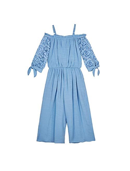 Amy Byer Girls' Lace Sleeve Off The Shoulder Jumpsuit