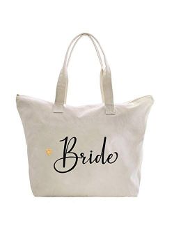 Caraknots Women Tote Bag Wedding Bridal Shower Gifts Zip Canvas Shoulder Bag with Interior Pocket 100% Cotton