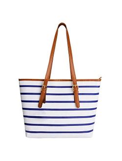 COOFIT Tote Bag Tote Handbag Tote Purse Stripes Top Handle Bag Satchel Handbag Shoulder Bag PU Leather Purse for Women