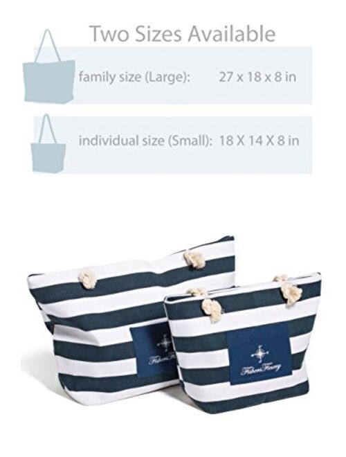 Fishers Finery Heavy Canvas Striped Beach Bag with Rope Handle; Multi Sizes