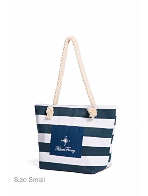 Fishers Finery Heavy Canvas Striped Beach Bag with Rope Handle; Multi Sizes