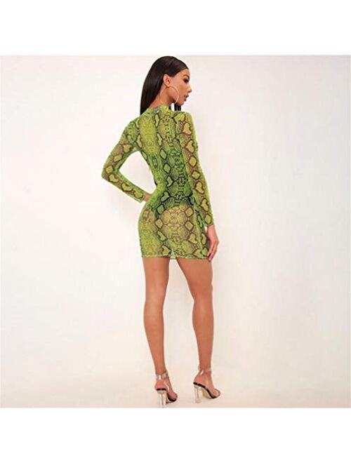 Women Bodycon Clubwear Dress Tiger Leopard Print Long Sleeve Bodycon Tunic Pencil Dress