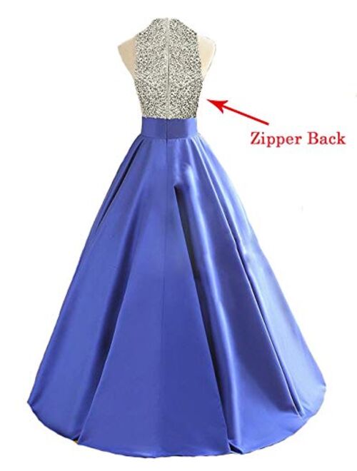 Still Waiting Women's Sparkly Crystal Beaded Prom Dresses A Line Satin Evening Formal Party Wedding Gowns C121