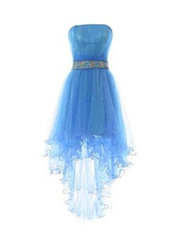 Fanciest Women's Strapless Beaded High Low Prom Dresses Short Gowns