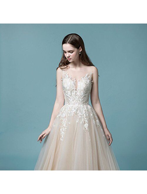 Sleeveless Lace Wedding Dress A-line Long Bridal Gown Elegant Bride Wear