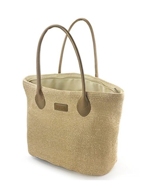Hoxis Weekender Lightweight Synthetic Straw Shopper Tote Womens Shoulder Handbag