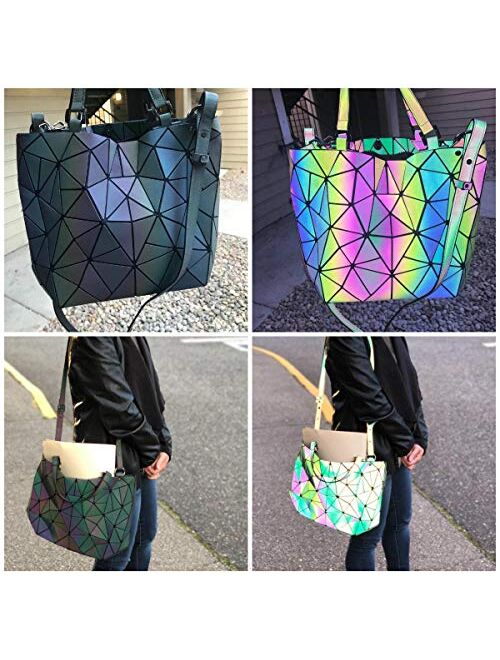 Women Handbags Geometric Luminous Bag PU Leather Shard Lattice Holographic Purse Ladies Shoulder Bag