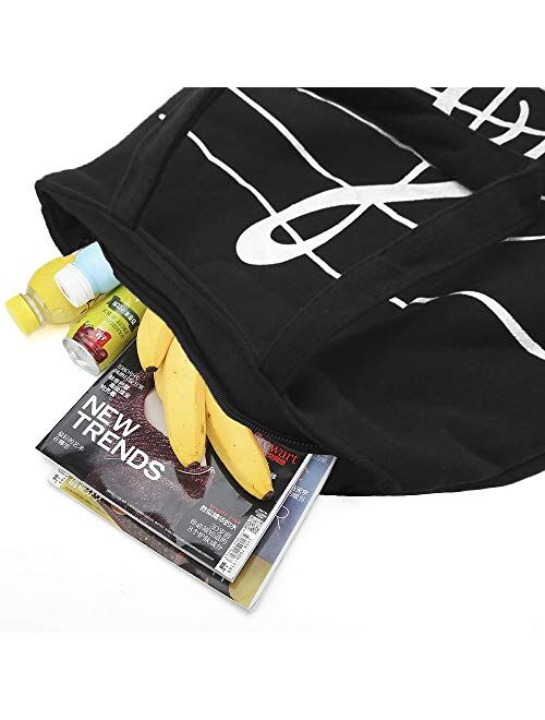 HOODDEAL Women's Girls' Music Symbols Print Canvas Tote Shopping Handbags Shoulder Bags