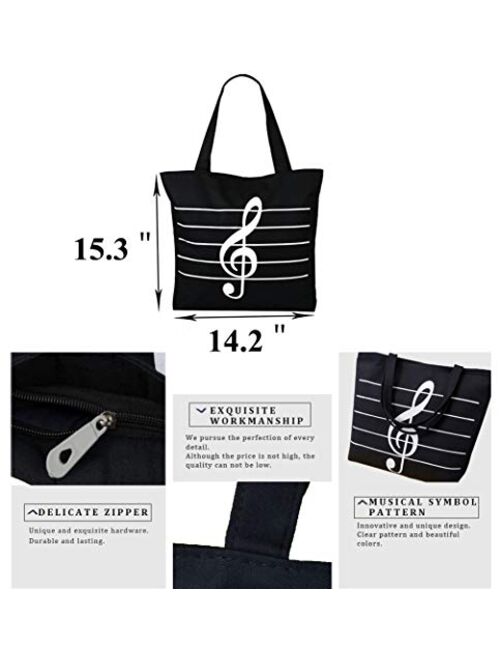 HOODDEAL Women's Girls' Music Symbols Print Canvas Tote Shopping Handbags Shoulder Bags