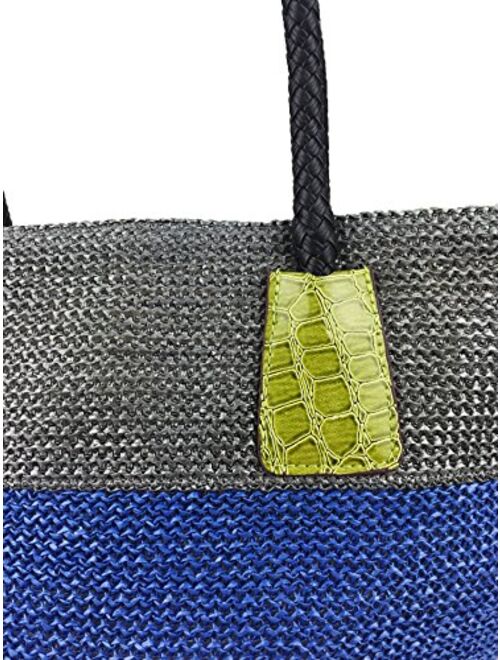 Hoxis Color Block Crocodile Pattern Stripes Woven Synthetic Straw Tote Womens Shoulder Handbag #Lovewin