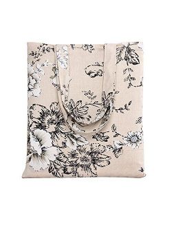 Caixia Women's Cotton Daisy Floral Canvas Tote Shopping Bag Light Brown