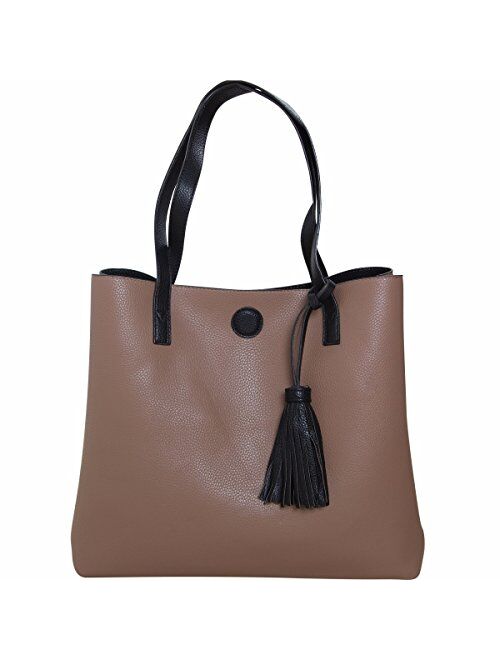 Humble Chic Vegan Leather Tote Bag - Lightweight Reversible Shoulder Handbag Tassel Large Purse
