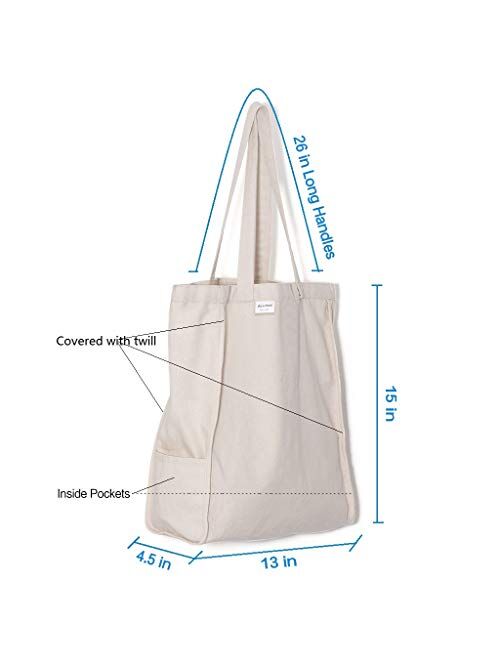 Andes Heavy Duty Canvas Tote Bag, Handmade from 12-ounce 100% Natural Cotton, Perfect for Shopping, Laptop, School Books