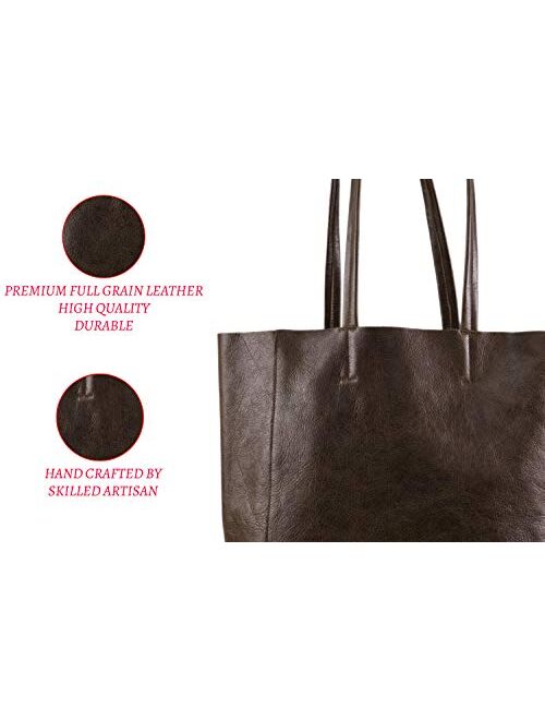 The Aartisan Women Genuine Full Grain Buffalo Vintage Leather Tote Bag, 17 Inch