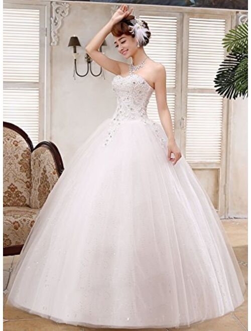 obqoo 2019 Gorgeous Sweetheart Beaded Lace Appliqued Ball Gown Wedding Dress Ivory Pure White