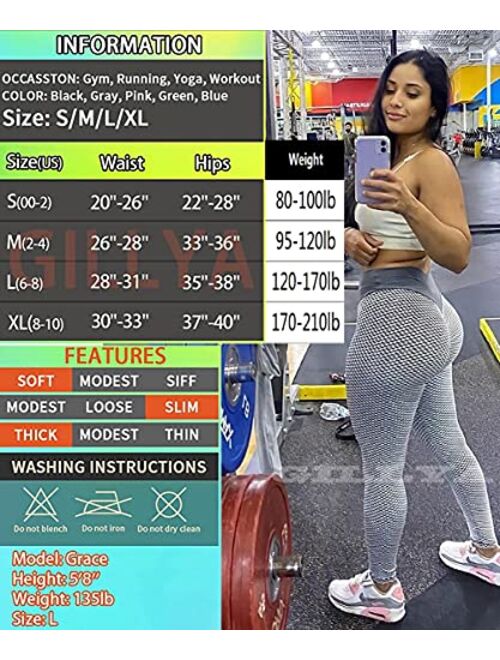 GILLYA Ruched Butt Lifting High Waist Textured Yoga Pants Tummy Control Workout Leggings