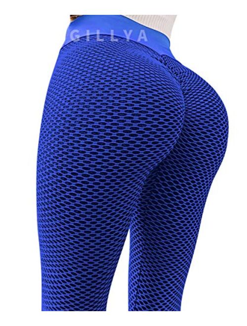 GILLYA Ruched Butt Lifting High Waist Textured Yoga Pants Tummy Control Workout Leggings
