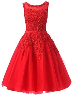 Ever Girl Women's Knee Length Tulle Lace Appliques Hollow Homecoming Dress