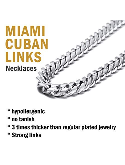 ChainsPro Men Chunky Miami Cuban Chain Necklace, Custom Available, 6/9/14mm Width, 18/20/22/24/26/28/30inch Length, Gold Plated/Stainless Steel/Black-with Gift Box