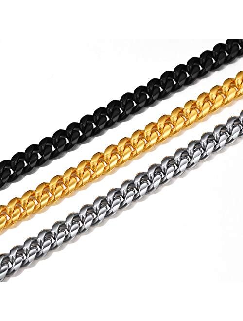 ChainsPro Men Chunky Miami Cuban Chain Necklace, Custom Available, 6/9/14mm Width, 18/20/22/24/26/28/30inch Length, Gold Plated/Stainless Steel/Black-with Gift Box