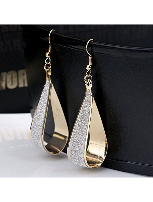 SOSUO Silver Crystal Scrub Water Drop Hook Dangle Earrings Fashion Women Party (Gold)