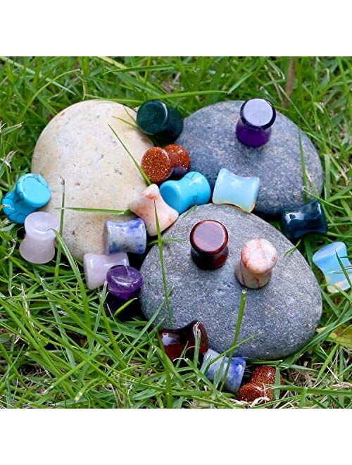 BodyJ4You 18PC Stone Ear Plugs Double Flare Saddle Stretching Gauges Expander 8G-30mm