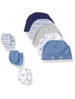 Baby Unisex Cotton Cap and Scratch Mitten Set