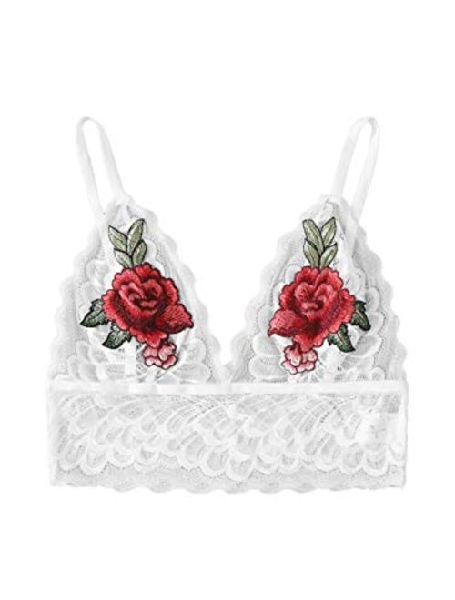 SweatyRocks Sexy Women's Bralette Floral Embroidered Spaghetti Strap Tops