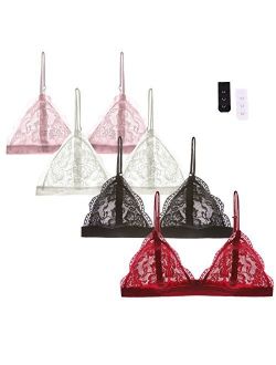EMY Lace Bralette with Extenders Thin Adjustable Strap Unpadded Sexy Cute Triangle Bralette Lace Bra for Women