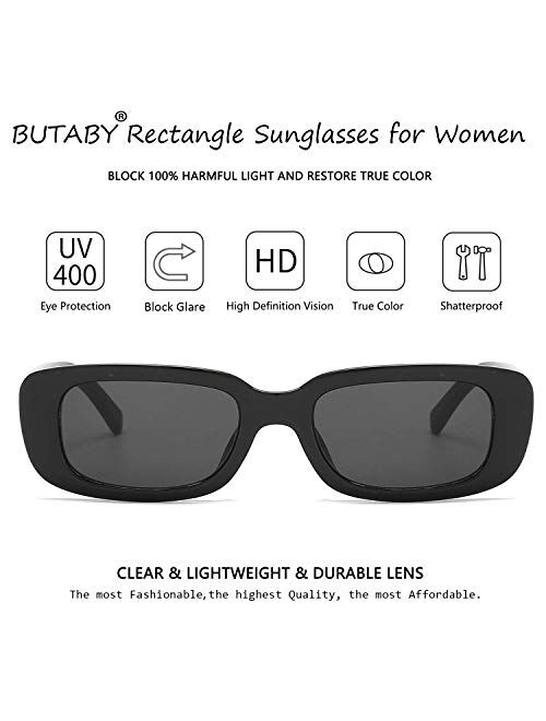 BUTABY Rectangle Sunglasses for Women Retro Driving Glasses 90s Vintage Fashion Narrow Square Frame UV400 Protection