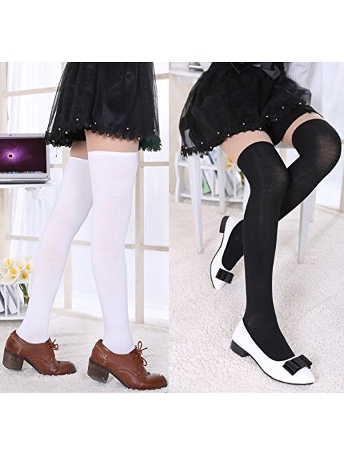 Chalier 3-4 Pairs Womens Thigh High Socks Cotton Striped Over the Knee Socks Long Knee High Socks for Women