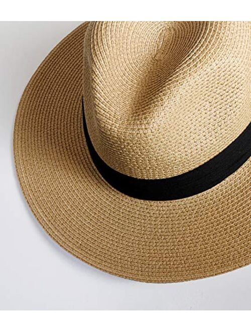 Furtalk Womens Mens Wide Brim Straw Panama Hat Fedora Summer Beach Sun Hat UPF Straw Hat for Women