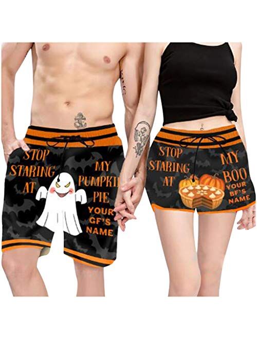 LATINDAY 2PC Funny Boxers, Novelty Boxer Beach Shorts, Humorous Underwear, for Couple