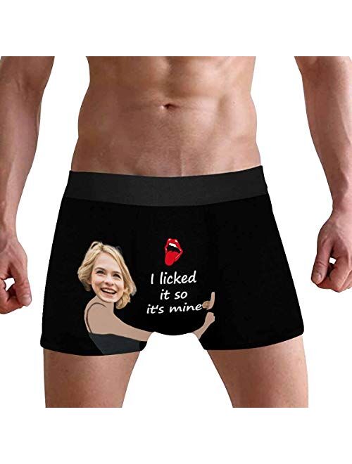 Custom Men's Boxer Briefs Underpants Printed with Photo Mouth Open with Tongue Licked It's Mine Black