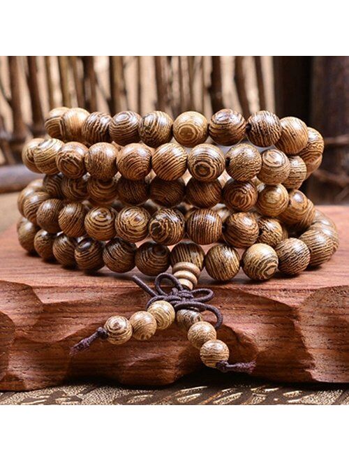wintefei Women Men 8mm Wooden Bead Buddhist Prayer Mala Necklace Bracelet Gift Jewelry