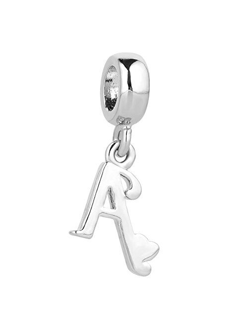 QueenCharms Initial A-Z Letter Charm Golden Heart Alphabet Dangle Beads for Bracelets & Necklaces