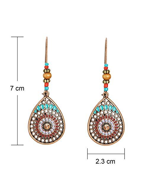 4 Pairs Bohemian Vintage Dangle Earrings Retro Rhinestone Earrings Boho Dangle Drop Earrings for Women Girls (Style A)